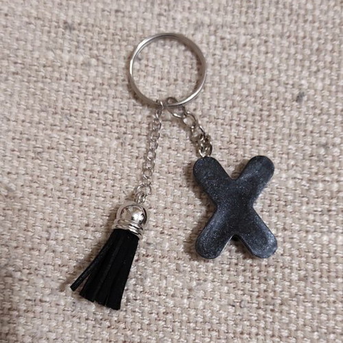Handmade keychain with resin letter X and tassel