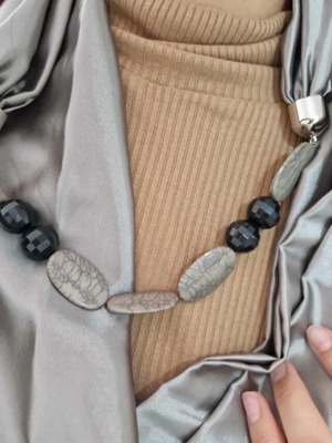 German necklace scarf with beads new, gray