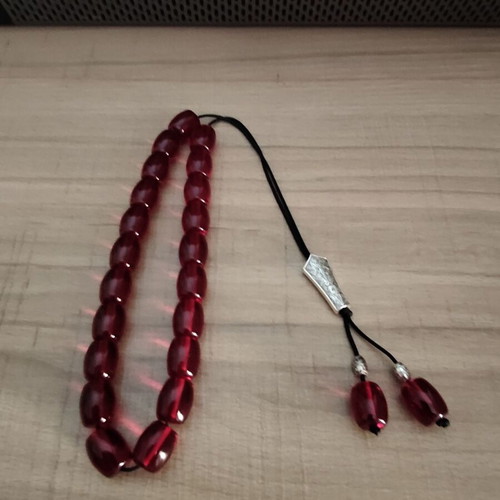 Handmade worry beads with acrylic beads and silver shield