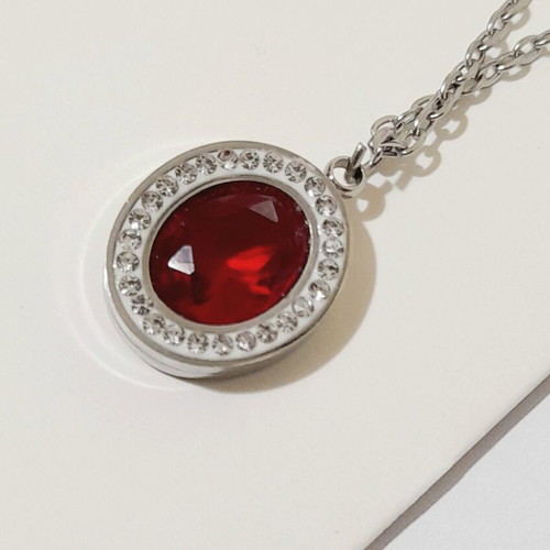 Stainless steel necklace with red stone new