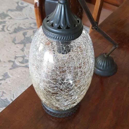Lamp like new with blown glass and bronze metal