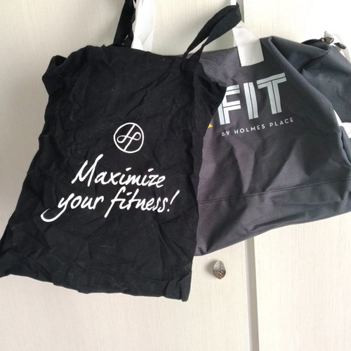 Holmes place gym bag used, grey with bonus shopping bag