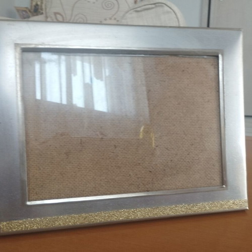 Metal photo frame 22x17cm silver matte with gold glitter like new