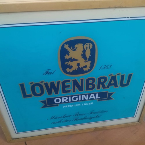 Lowenbrau illuminated vintage advertising sign from the 80s, functional