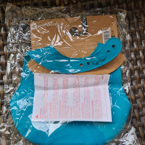 Silicone bib with little monster design blue new