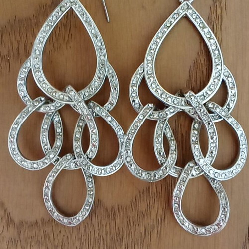 Large earrings with silver rhinestones like new