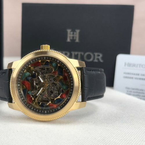 Heritor Automatic watch Emmanuel HERHS3703 new, black leather strap