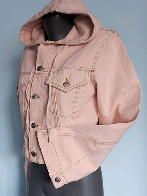 Τζιν μπουφάν Ganni με κουκούλα και φαρδιά μανίκια, σαν καινούργιο, ροζ