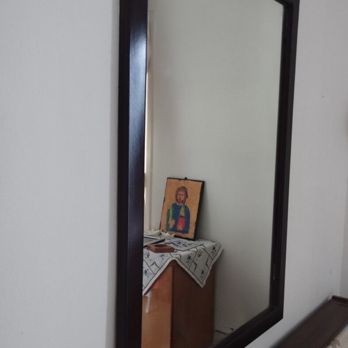 Vintage large wall mirror used with sturdy wooden frame 1.02x0.72m