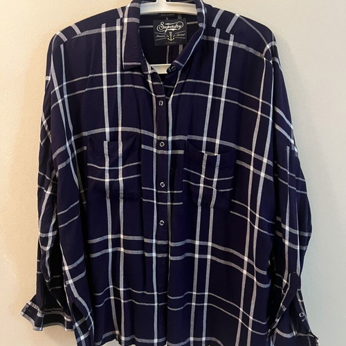Superdry shirt, navy blue striped, size L