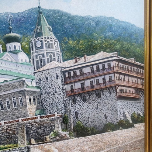 Painting Mount Athos Panteleimon Monastery Russian like new