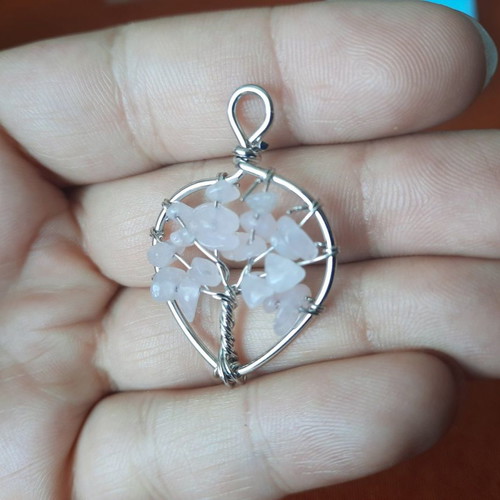 Tree of Life pendant with natural quartz crystal new
