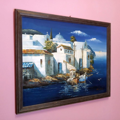 Oil painting Kykladitiko Topio III like new, G. Nomikos