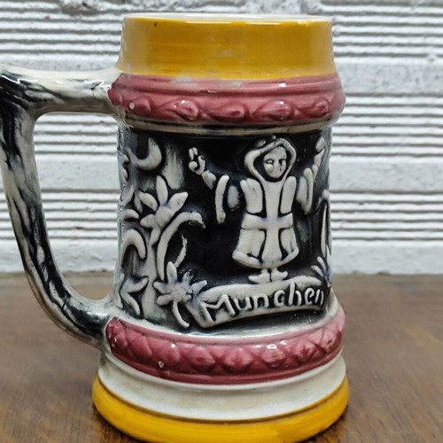 Vintage German Beer Stein ceramic used with embossed traditional design