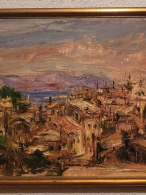 Ελαιογραφία Γ.Κουλούρης καινούργια, θέα Κεφαλομάντουκου με κορνίζα