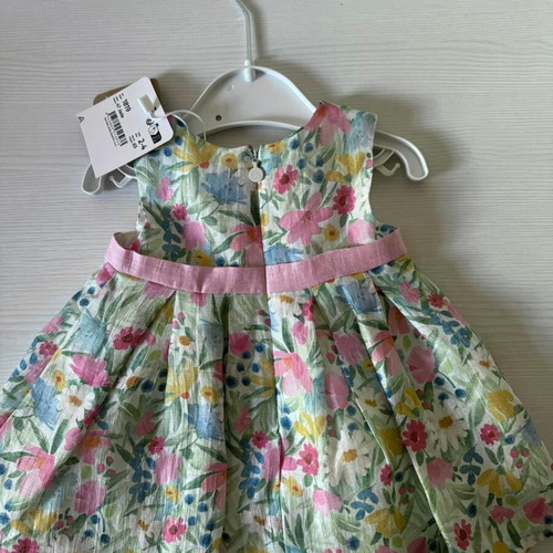 Mayoral baby linen dress with flower pattern, new, size 2-4 months