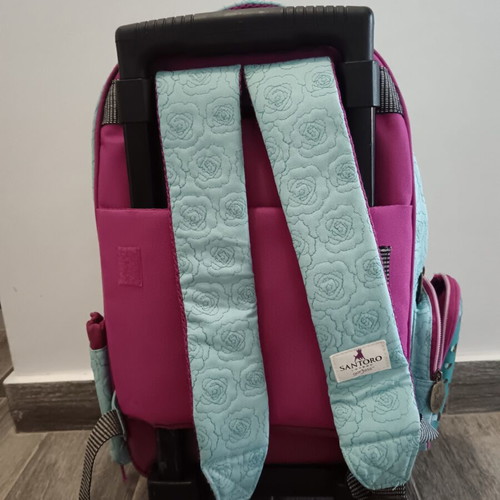 Santoro Gorjuss Rosebud school trolley bag like new, turquoise and pink