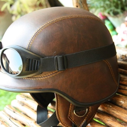 Motorcycle helmet brown matte military replica USA army with goggles