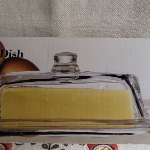Glass butter dish new in box