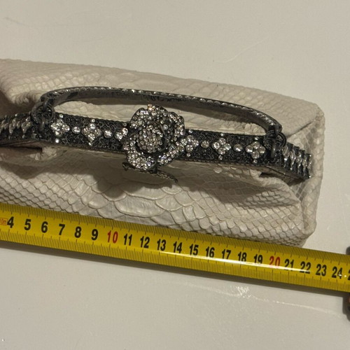 Vintage leather Besso evening bag with rhinestones like new, white