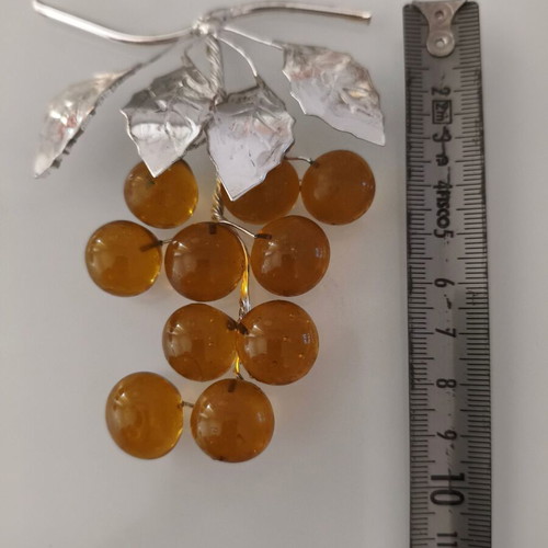 Decorative Grape Cluster with Silver Metal and Semi-Precious Stones like new