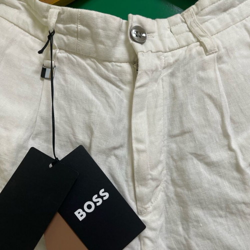 Boss men's pants white 100% linen new slim fit size 48 small
