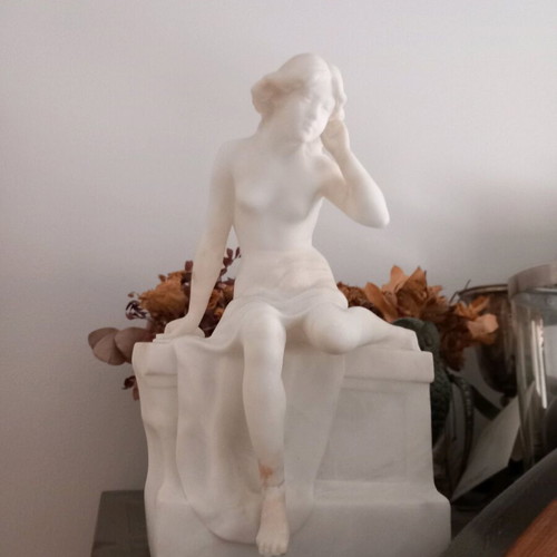 Marble sculpture of seated young woman Art Deco 1900-1930 used
