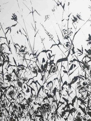 Hand-painted ink and pen graphic painting "Whisper of the Field" new