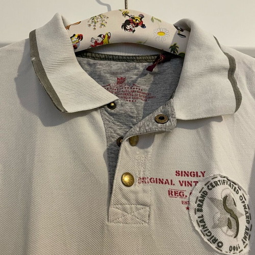 Singly Armywear vintage polo shirt S used, off white with khaki trim