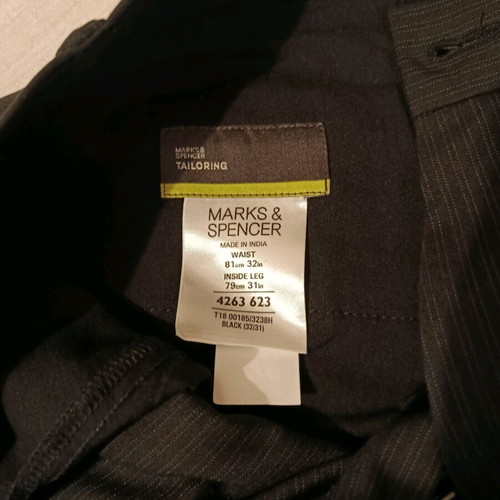 Marks & Spencer Tailoring men's pants new, black with stripes, slim fit, size Medium