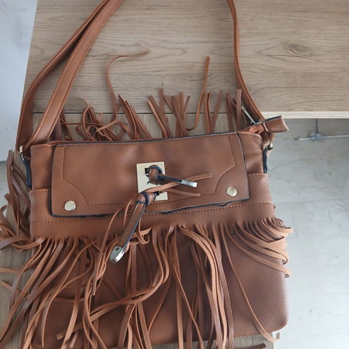 Boho Shoulder Bag Used Tan With Fringes