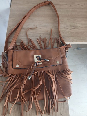 Boho Shoulder Bag Used Tan With Fringes