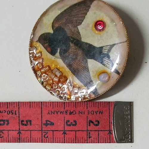 Swallow brooch new, copper and epoxy resin