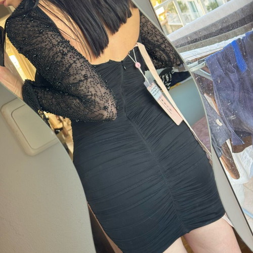 Oh Polly black long sleeve mini dress new, size XS