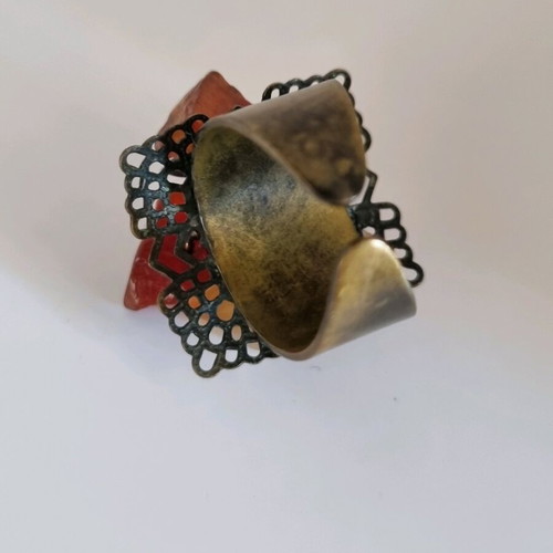 Ring with raw semiprecious stone cornelian