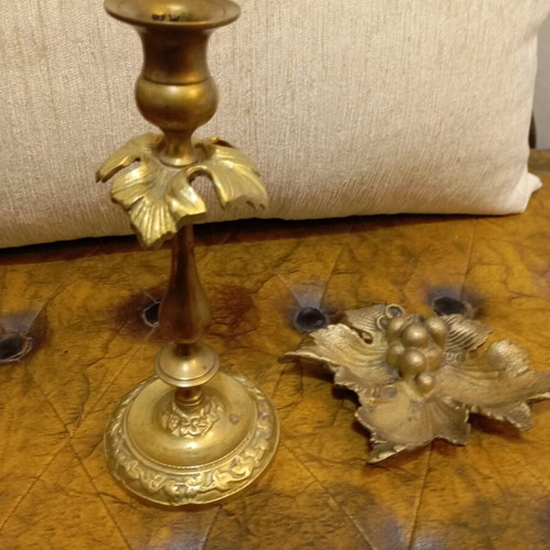 Brass set candle holder and ashtray like new