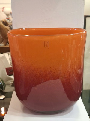 Vintage MCM Murano Style Art Χειροποίητο Γυάλινο Βάζο πορτοκαλί σαν καινούργιο, ψηλό και βαρύ