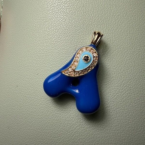 Monogram A necklace pendant new, electric blue with gold details