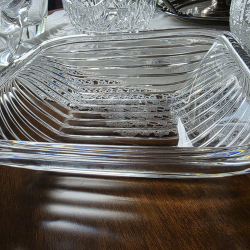 Kosta Boda crystal platter with striped design like new