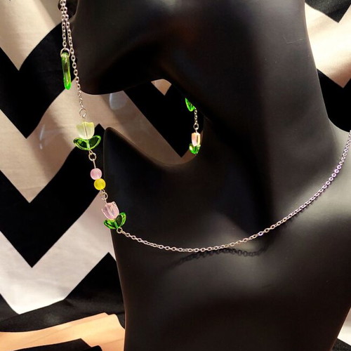 Handmade glasses chain made of steel with colorful glass elements new
