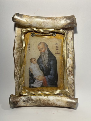Saint Stylianos wax icon new, handmade, 19-20x25-26 cm