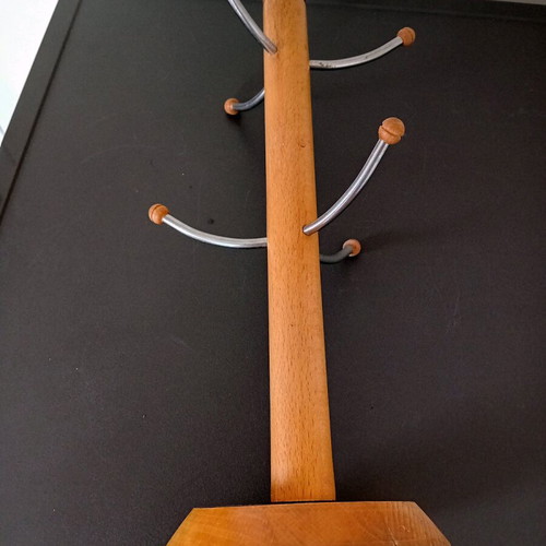 Wooden cup holder with inox elements like new, height 36 cm