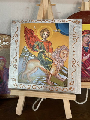 Saint Mamas icon on cardboard with easel, new, 13x13 cm print