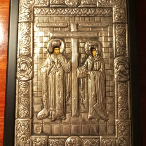 Saint Constantine and Saint Helen Silver Icon 950 Like New