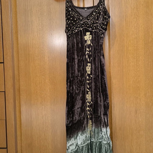 Velvet summer women's dress brown green with straps like new