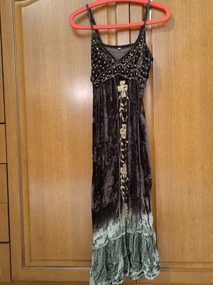 Velvet summer women's dress brown green with straps like new