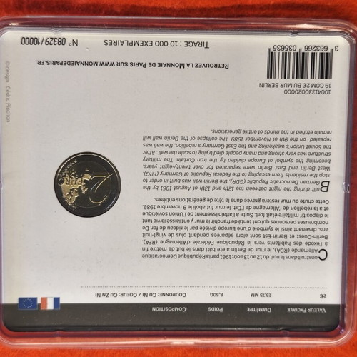 2 Euro France 2019 commemorative coin, new, Berlin Wall anniversary