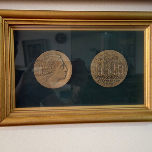 Fryderyk Chopin 1980 copper medals set, framed