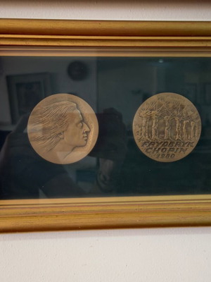 Fryderyk Chopin 1980 copper medals set, framed