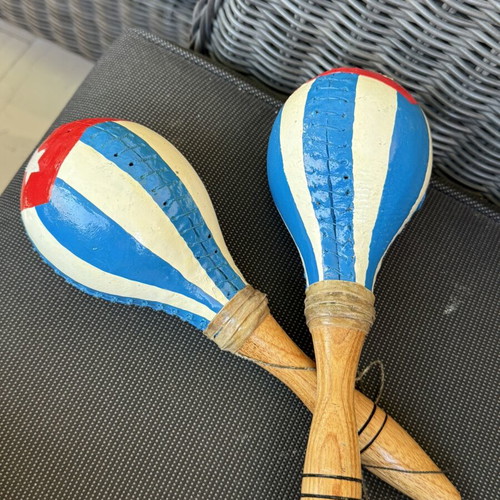 Cuban maracas handmade rawhide with wooden handles
